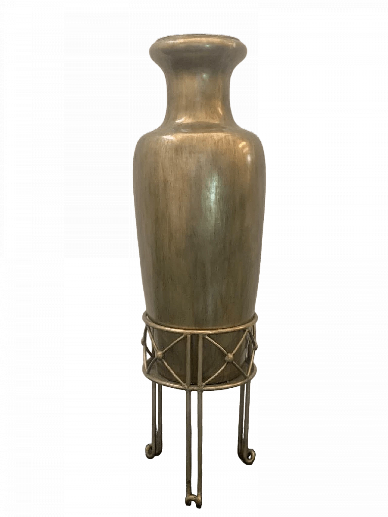 Grande vaso in ceramica con base in ferro battuto, anni '50 14