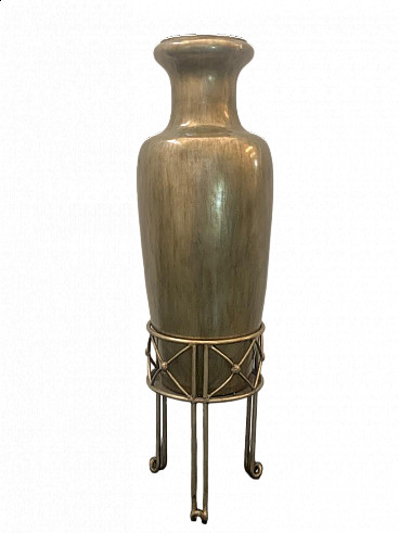 Large ceramic vase with wrought iron base, 1950s