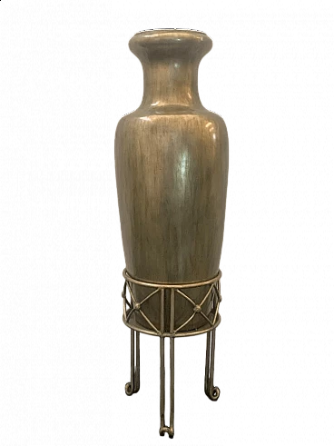 Large ceramic vase with wrought iron base, 1950s