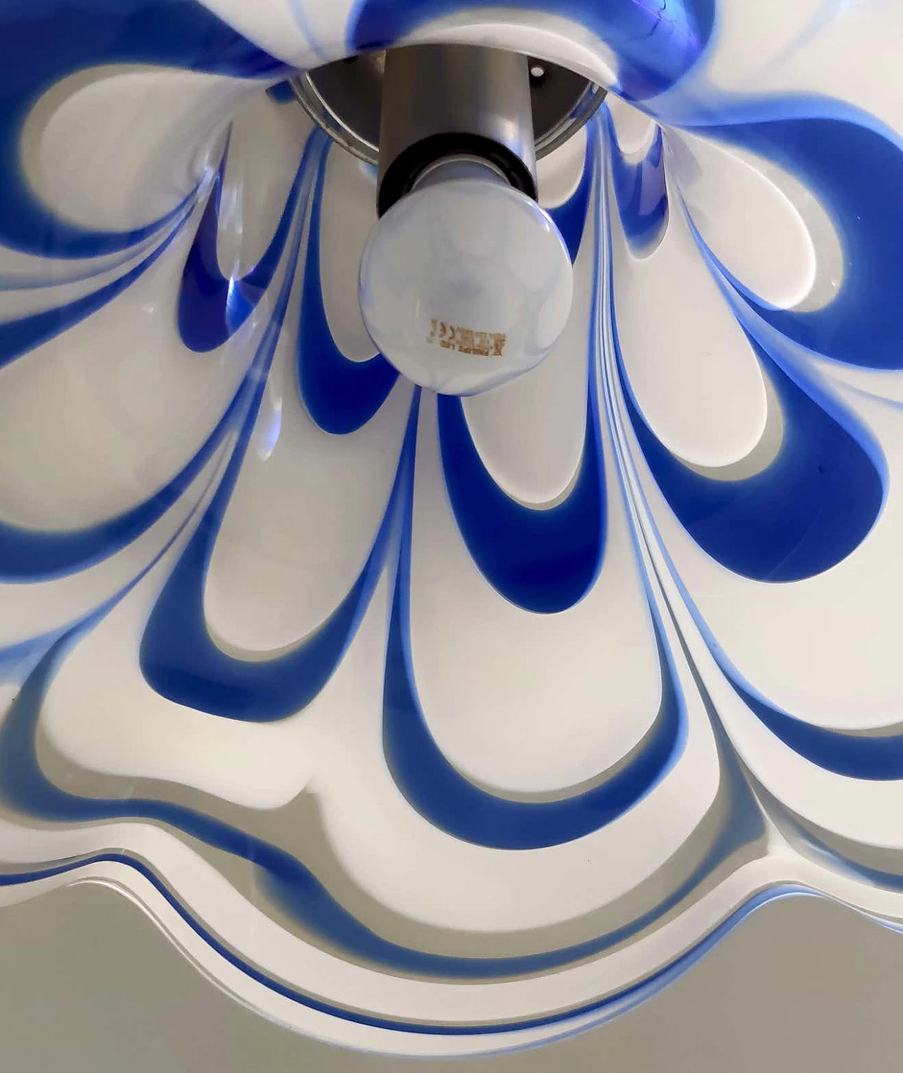 Blue and white Murano glass bell chandelier attributed to Mazzega, 1970s 3