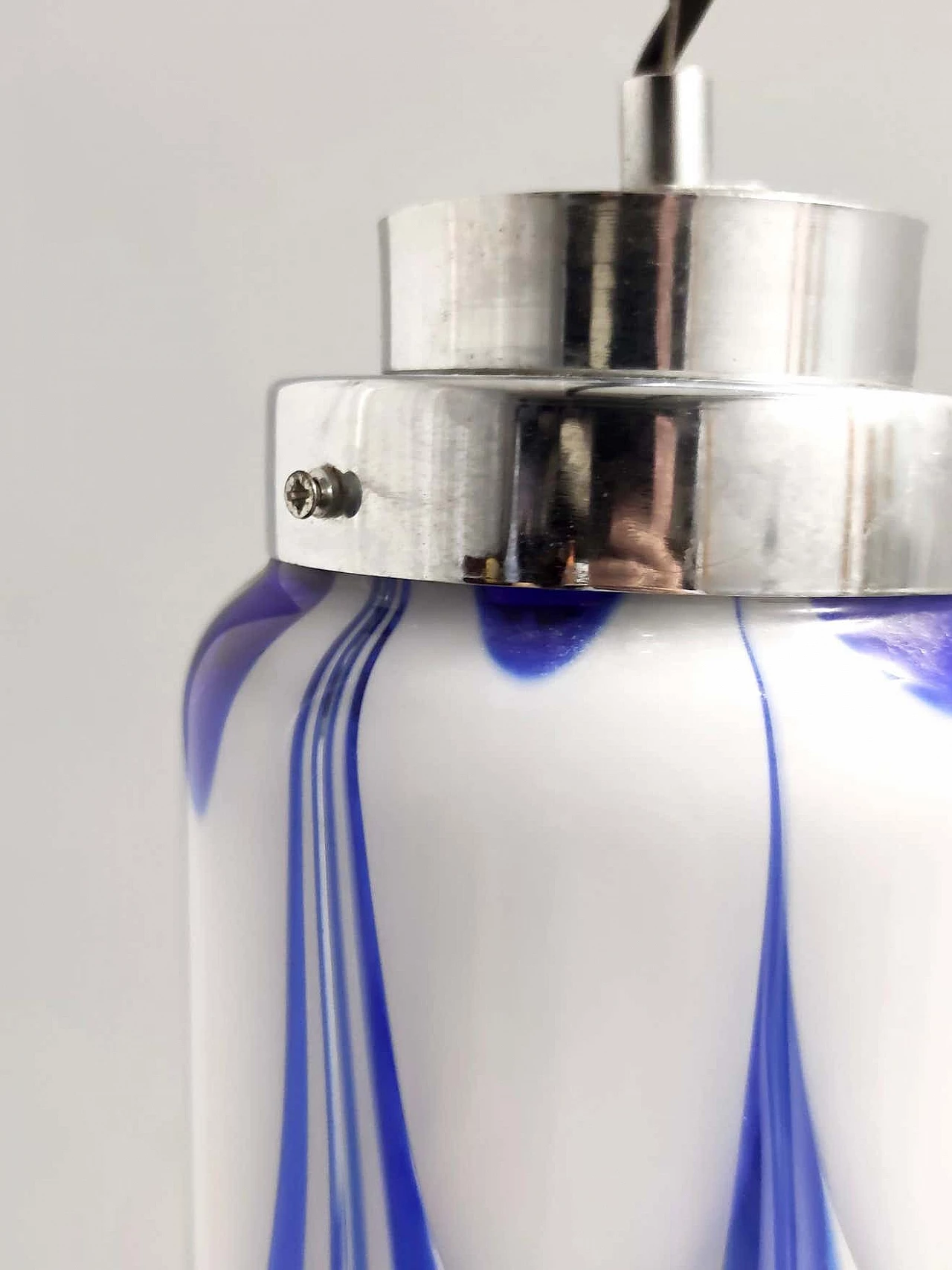 Blue and white Murano glass bell chandelier attributed to Mazzega, 1970s 4