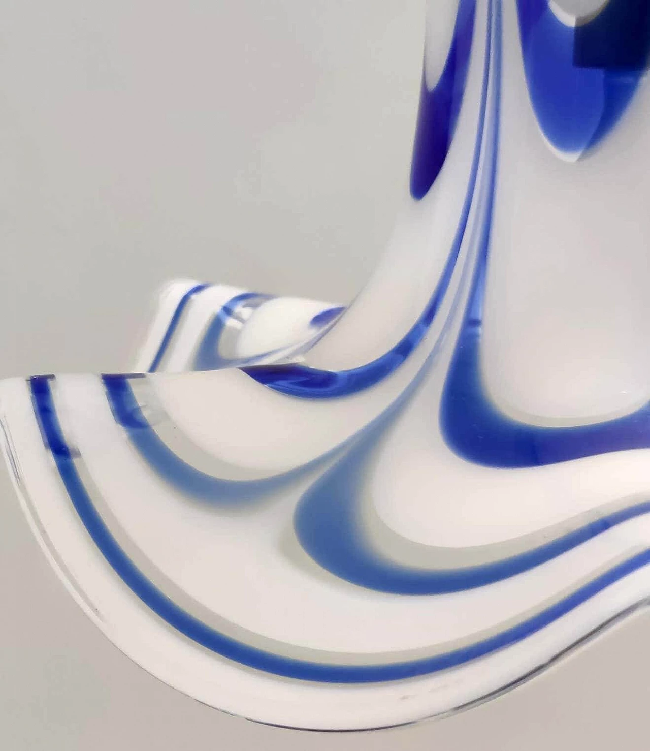 Blue and white Murano glass bell chandelier attributed to Mazzega, 1970s 5