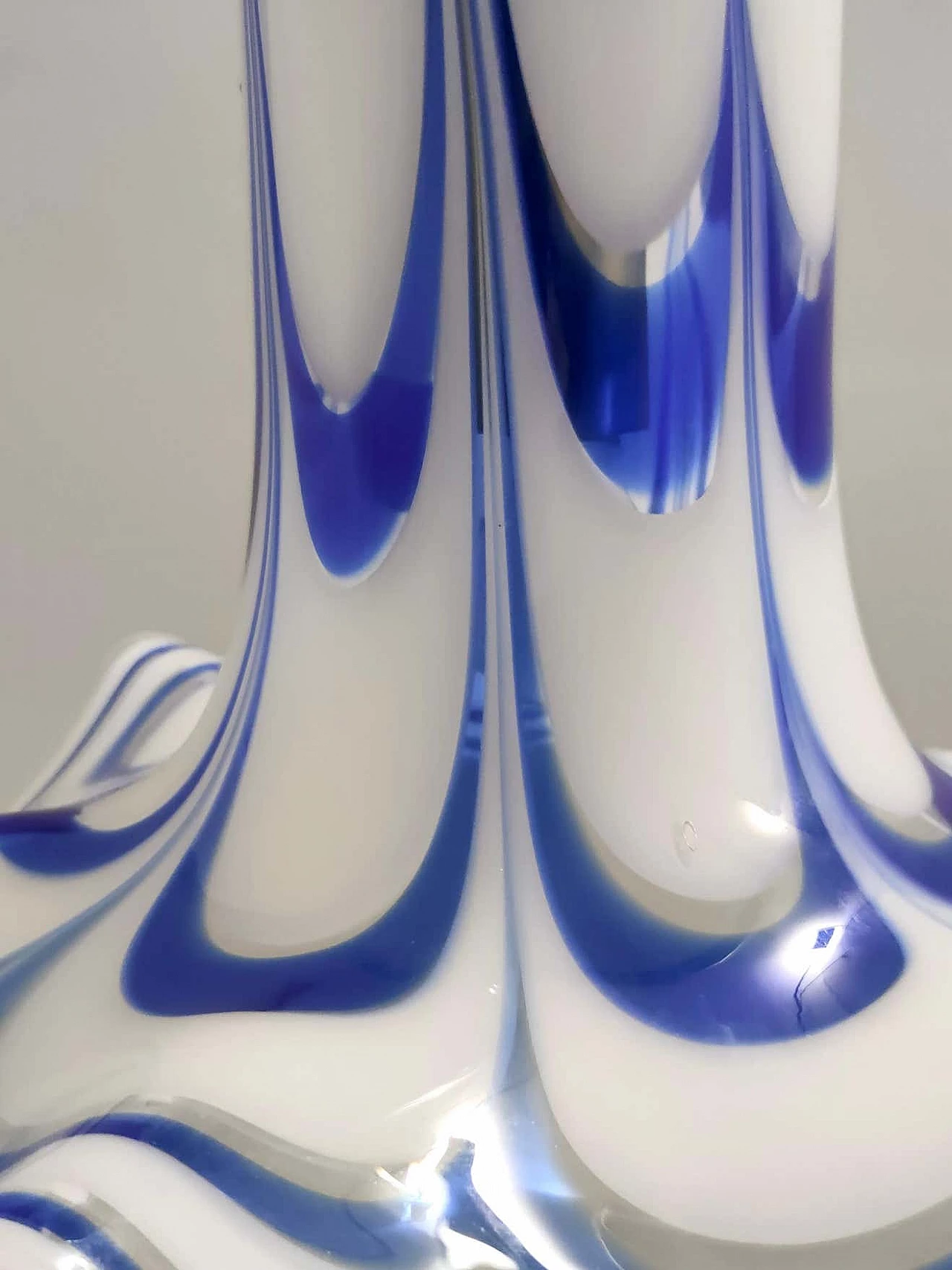 Blue and white Murano glass bell chandelier attributed to Mazzega, 1970s 6