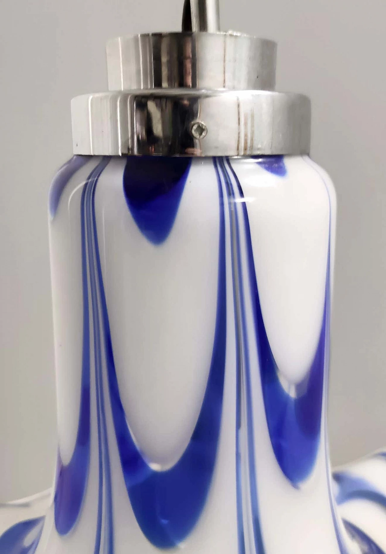 Blue and white Murano glass bell chandelier attributed to Mazzega, 1970s 13