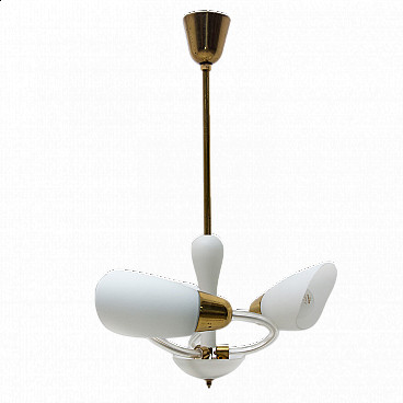 Glass and brass ceiling lamp, 1960s