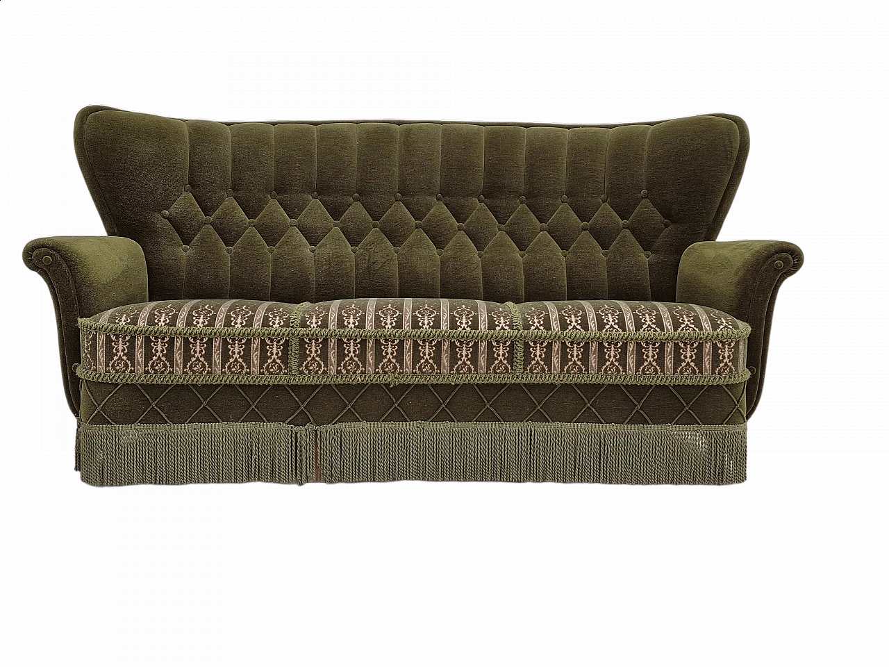 Green velvet sofa with tassels, 1960s 18