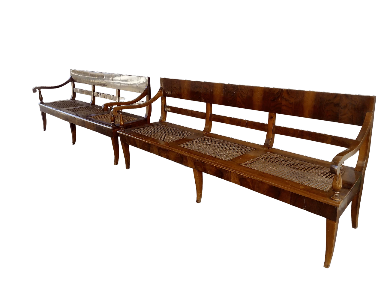 Pair of walnut and Vienna straw sofas, 19th century 7
