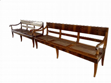 Pair of walnut and Vienna straw sofas, 19th century