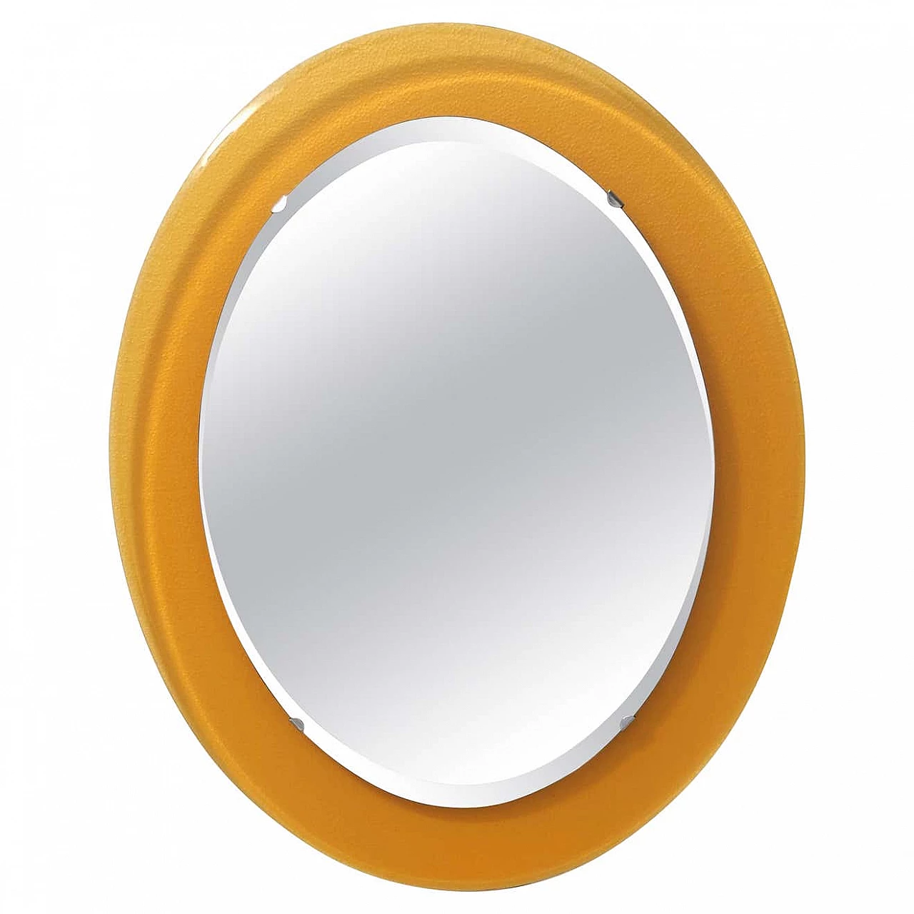 Specchio da parete ovale smussato con cornice in vetro nello stile di Fontana Arte, anni '60 1