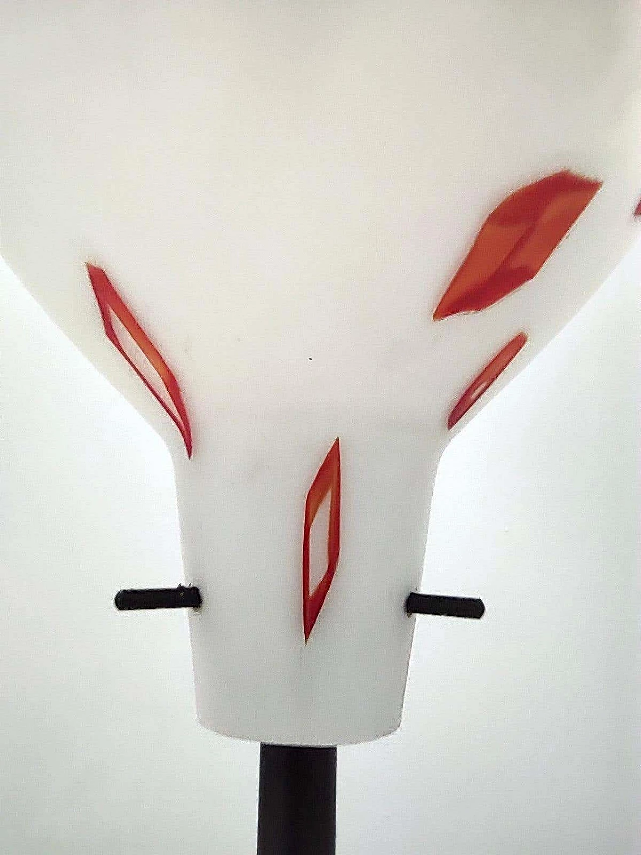 Floor lamp with enamelled glass shade with red geometric patterns, 1950s 1