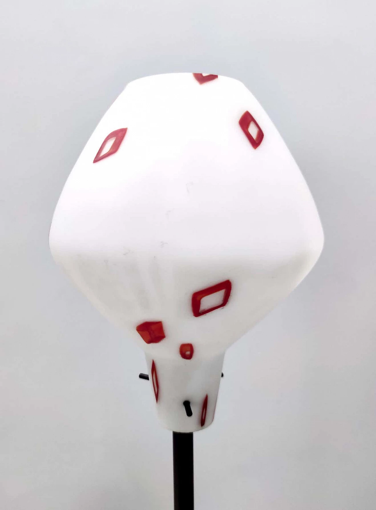 Floor lamp with enamelled glass shade with red geometric patterns, 1950s 6
