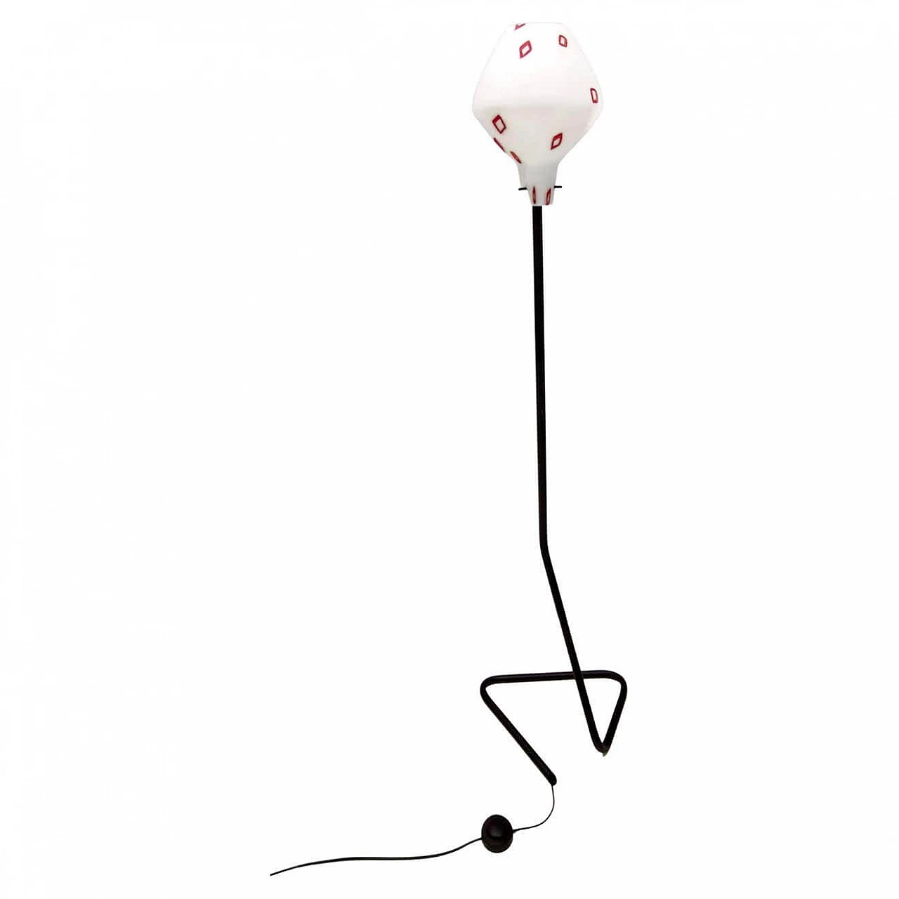 Floor lamp with enamelled glass shade with red geometric patterns, 1950s 14