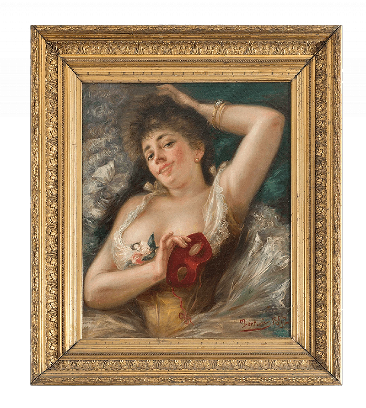 Ritratto di donna in atteggiamento erotico, olio su tela, '800 7