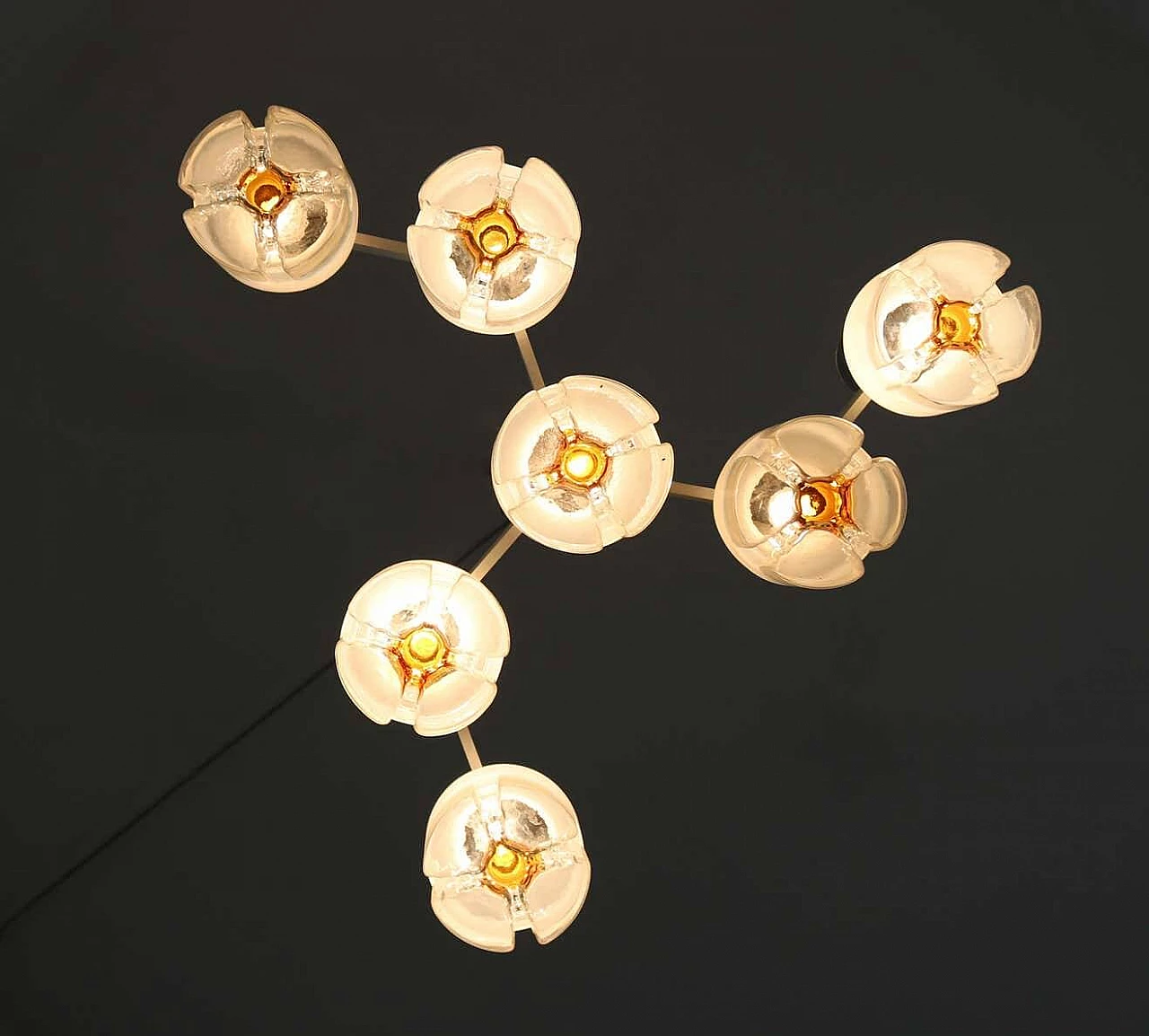Three-armed blown glass and metal chandelier for Mazzega, 1970s 2