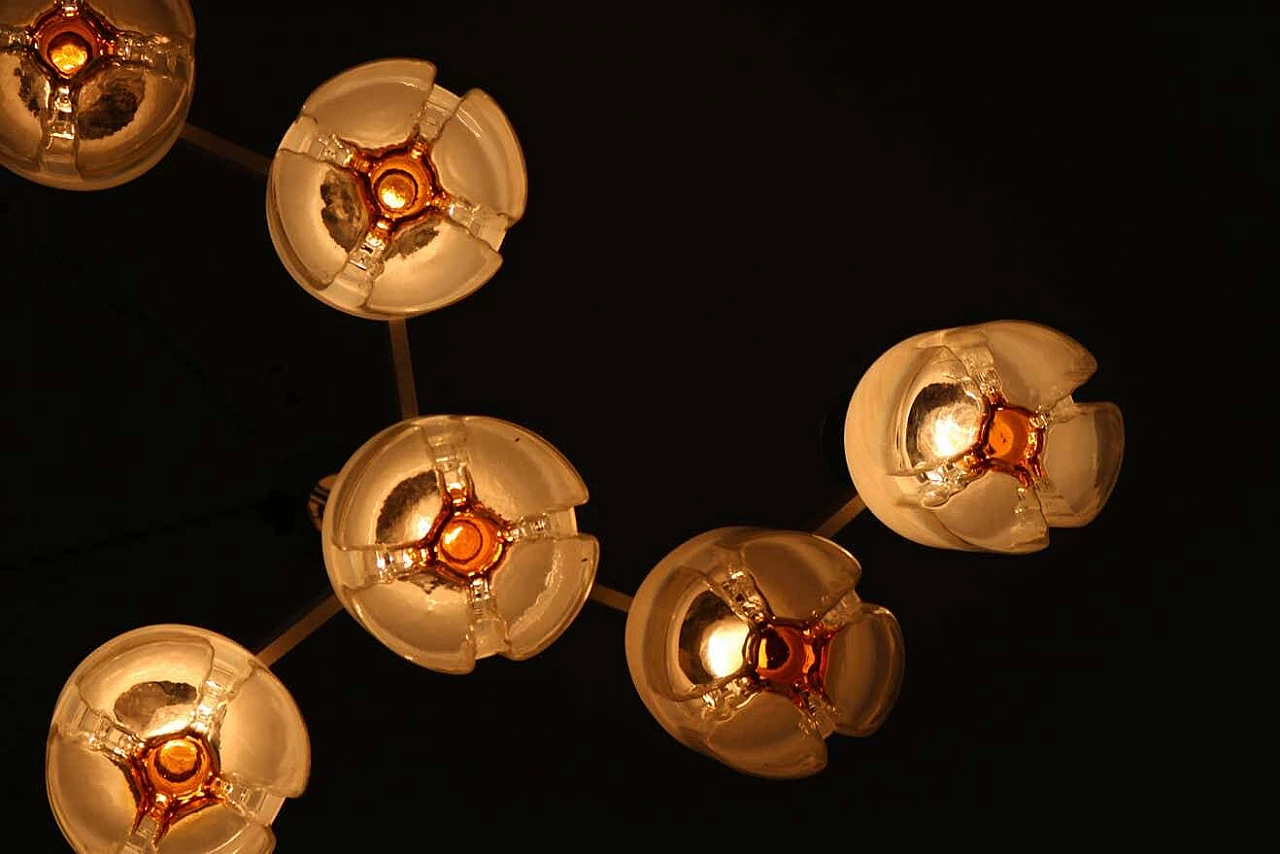 Three-armed blown glass and metal chandelier for Mazzega, 1970s 3