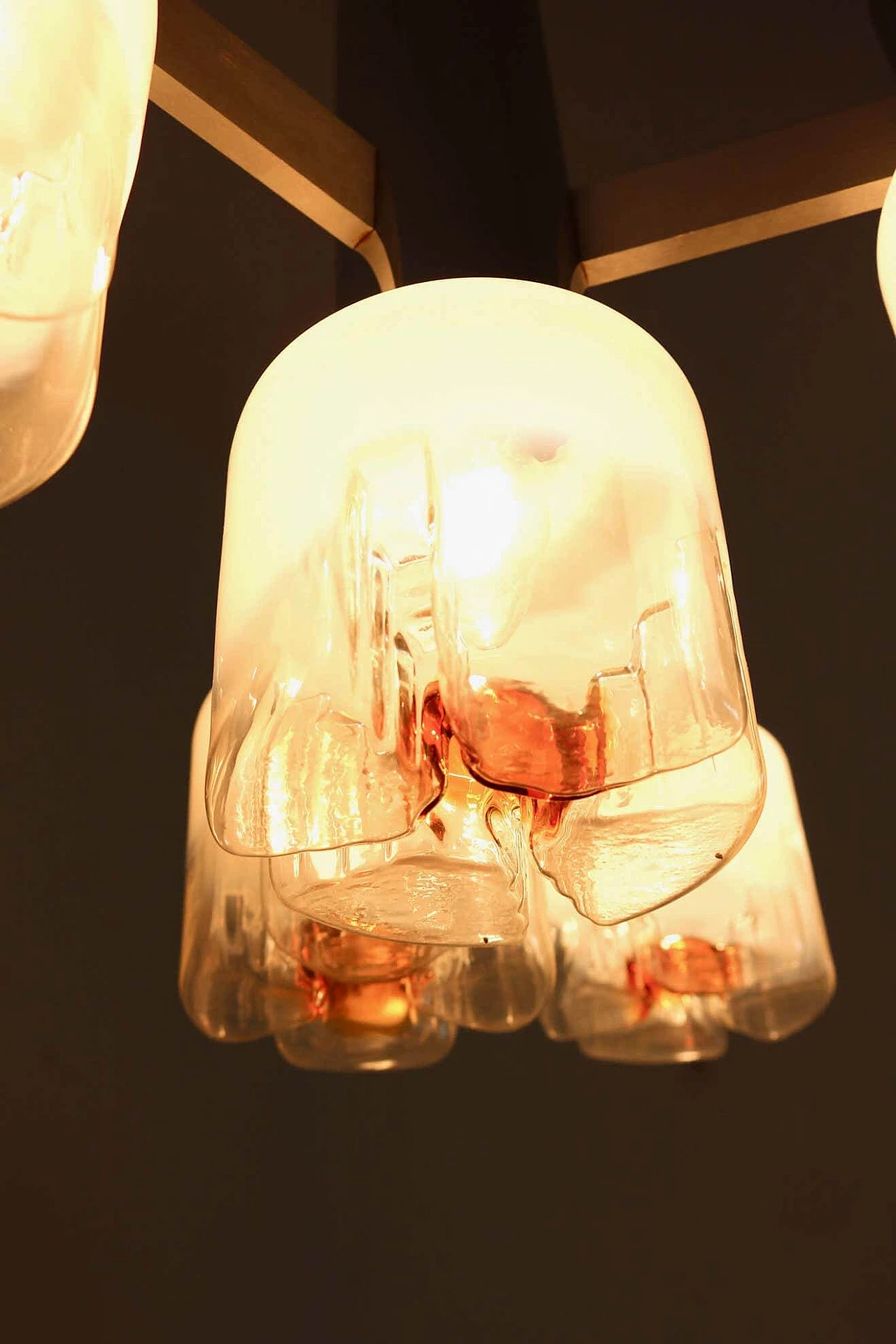 Three-armed blown glass and metal chandelier for Mazzega, 1970s 4