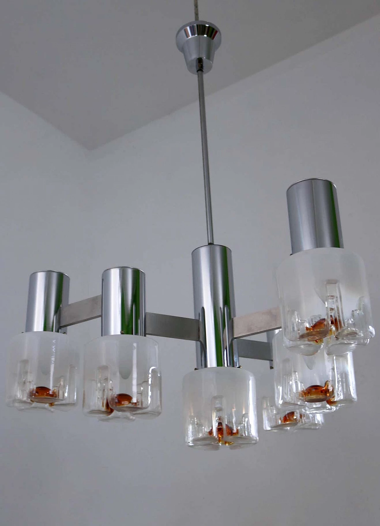 Three-armed blown glass and metal chandelier for Mazzega, 1970s 5