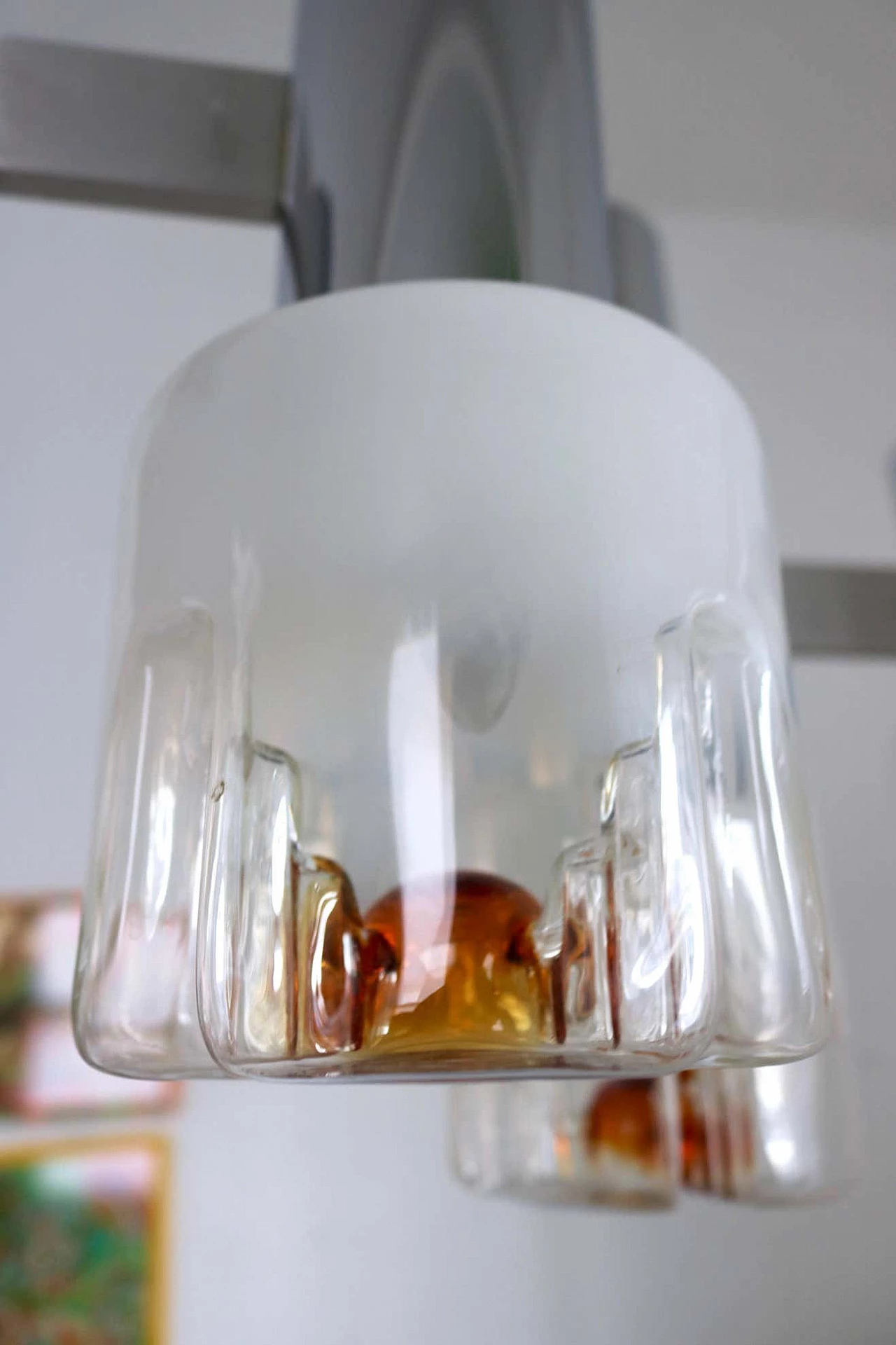 Three-armed blown glass and metal chandelier for Mazzega, 1970s 8