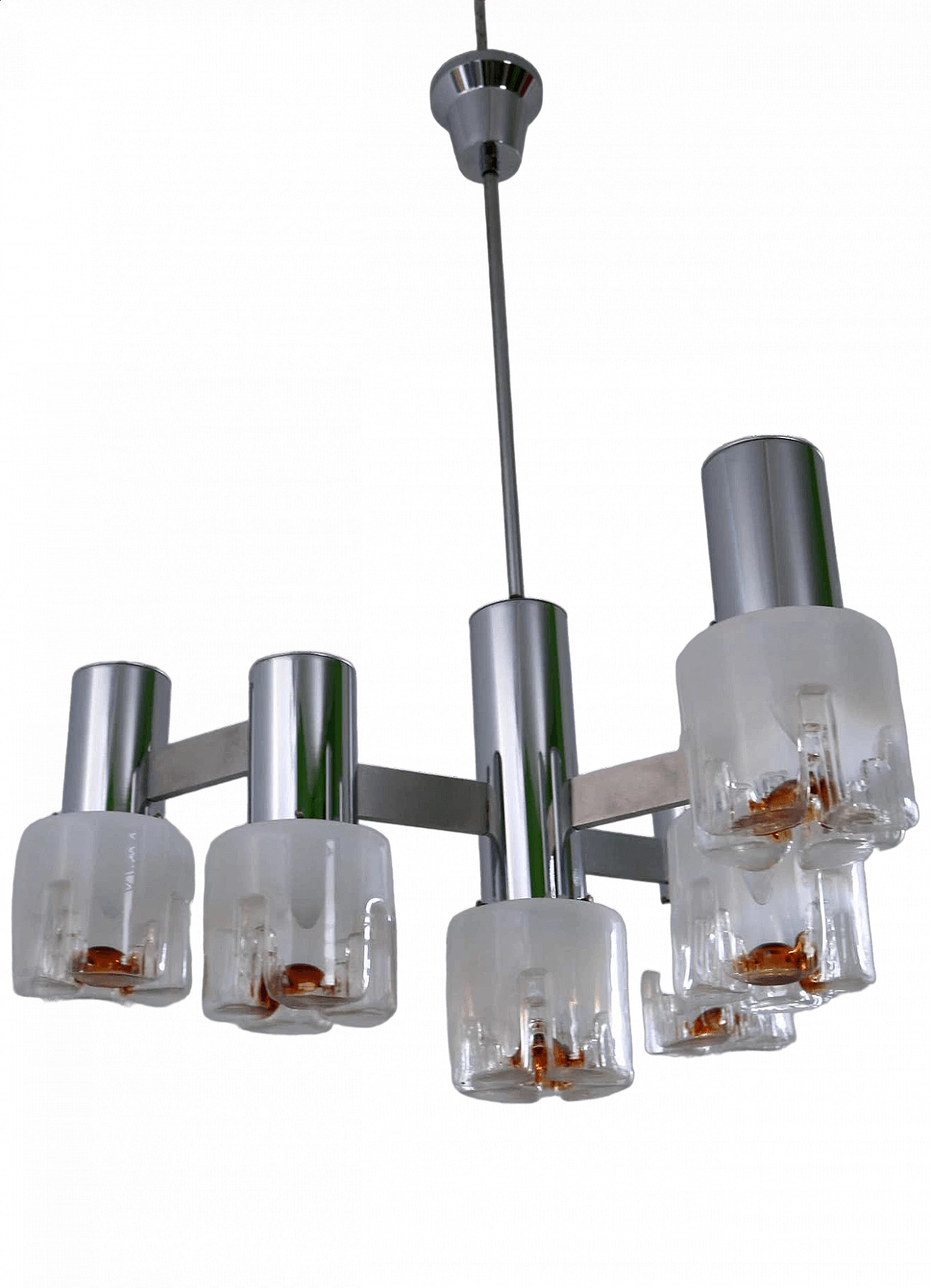 Three-armed blown glass and metal chandelier for Mazzega, 1970s 9