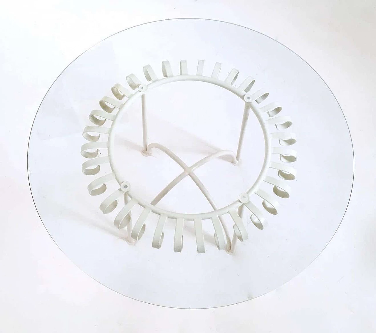 White painted metal coffee table with round glass top, 1950s 2