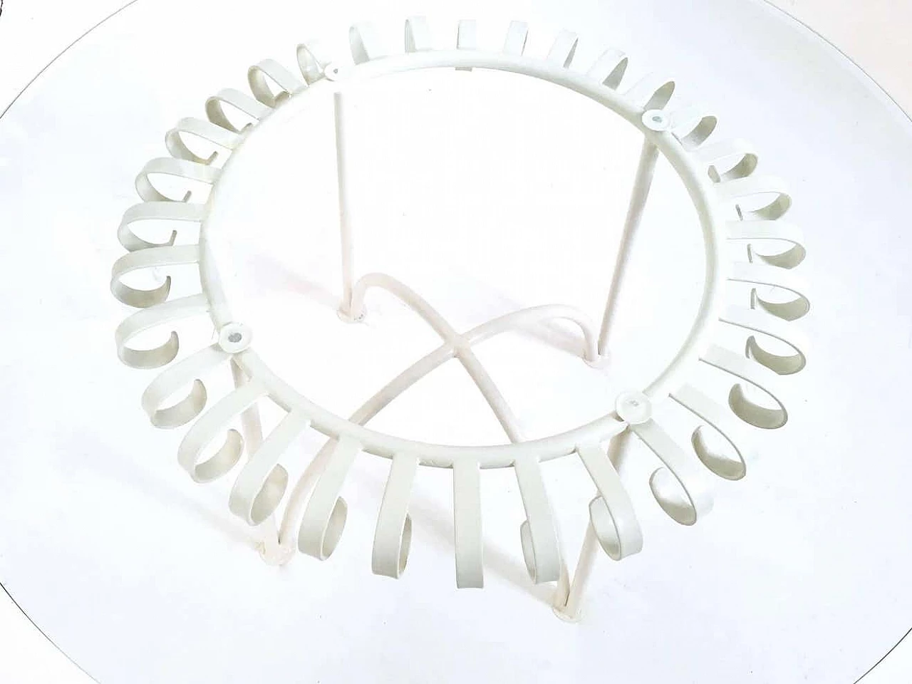 White painted metal coffee table with round glass top, 1950s 4