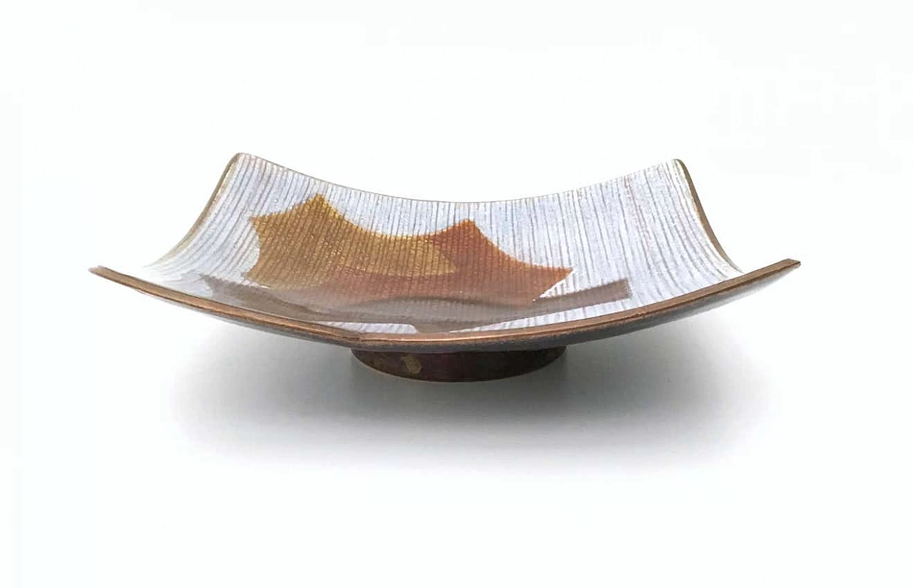 White and brown lacquered copper ashtray by Del Campo, 1960s 1