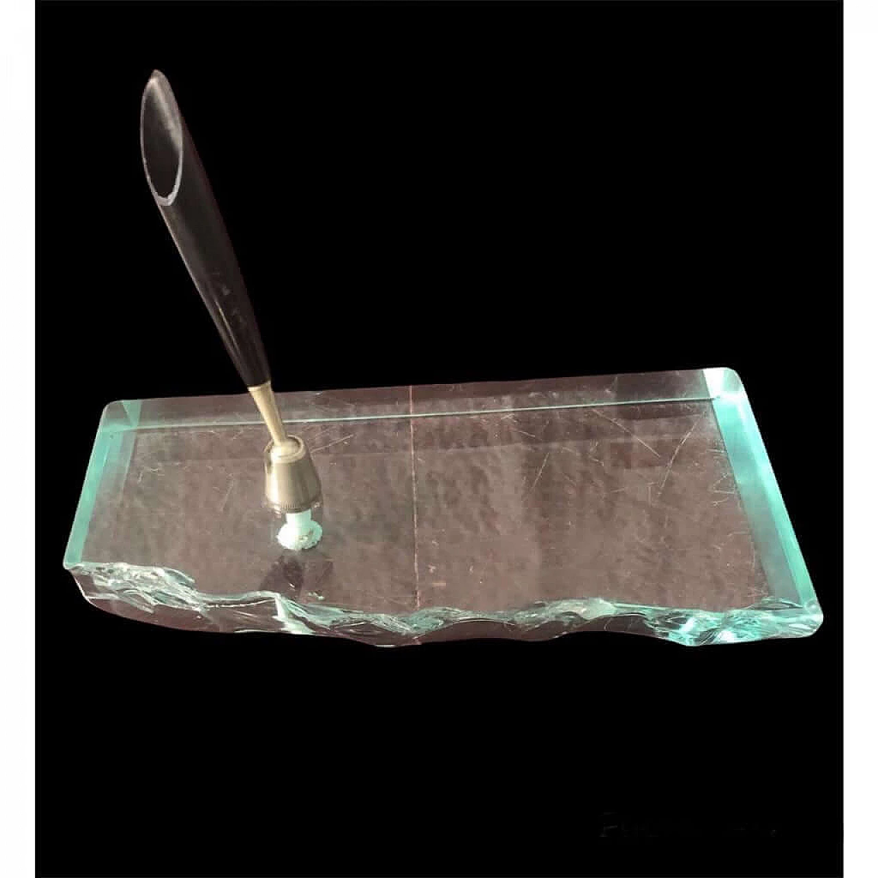 Frosted Murano glass desk pen holder in the style of Fontana Arte, 1950s 11