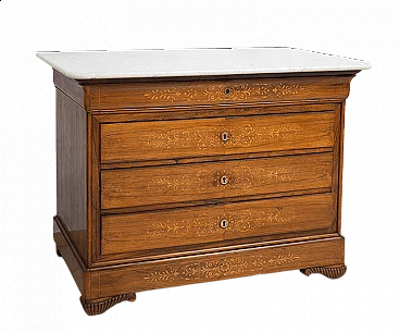 Charles X drawers in exotic wood and marble top, 19th century