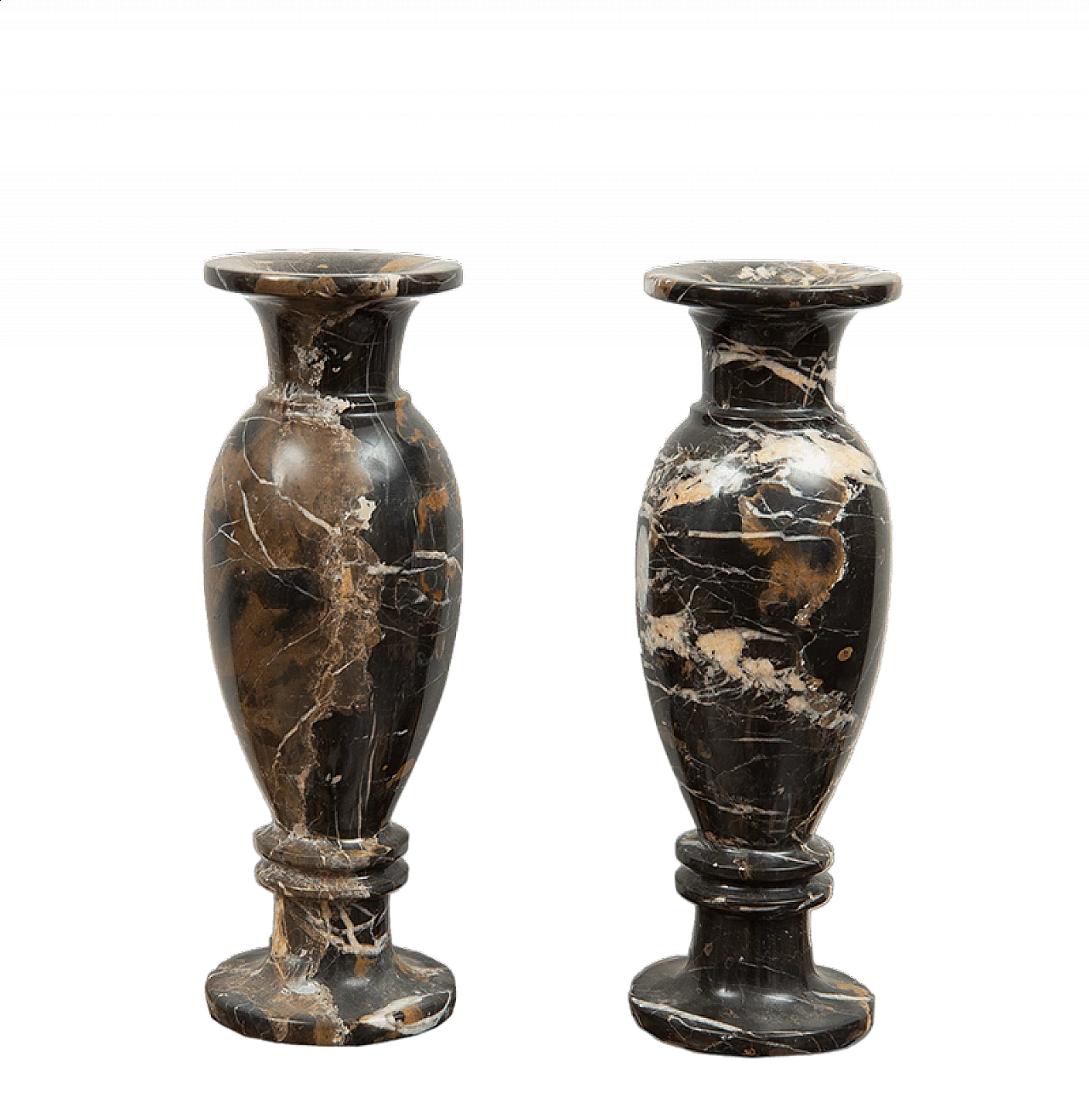 Pair of Portoro black marble vases, early 20th century 4