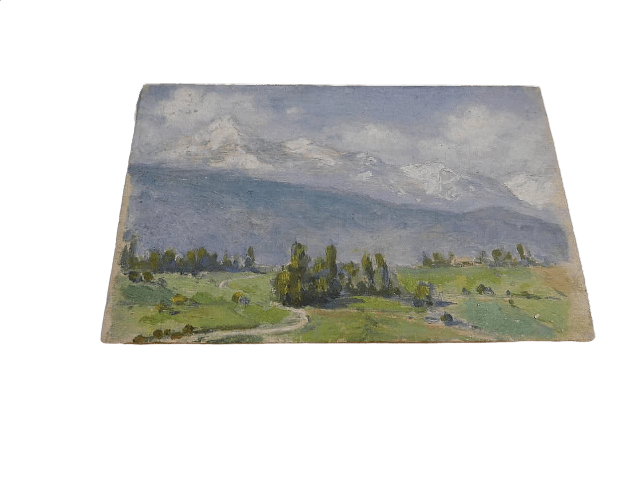 Des Champs, paesaggio di montagna, dipinto su legno, inizio ‘900 7