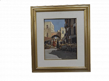Pupini, mercato, dipinto a olio, anni '60