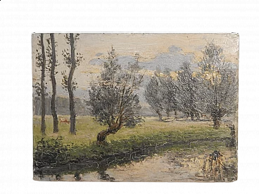 Des Champs, brook, painting on wood, early 20th century