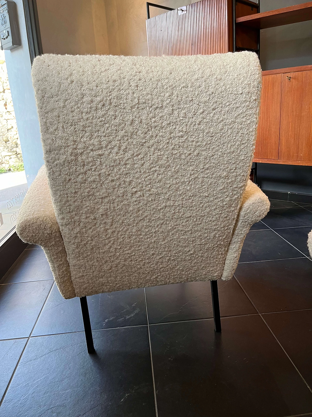 Pair of bouclé wool armchairs, 1970s 3