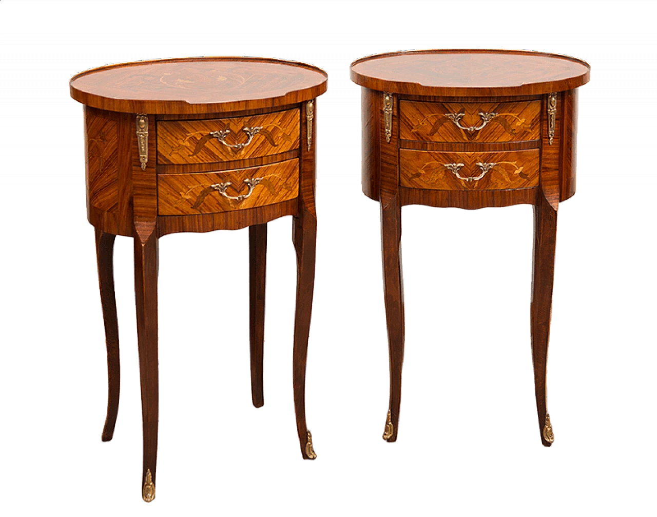 Pair of Napoleon III bedside tables with inlays, early 20th century 6