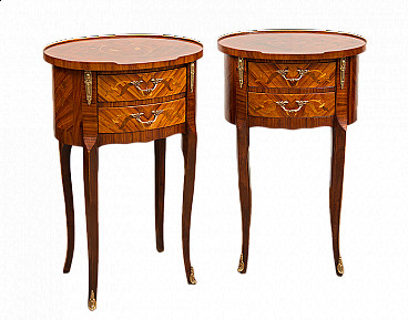Pair of Napoleon III bedside tables with inlays, early 20th century