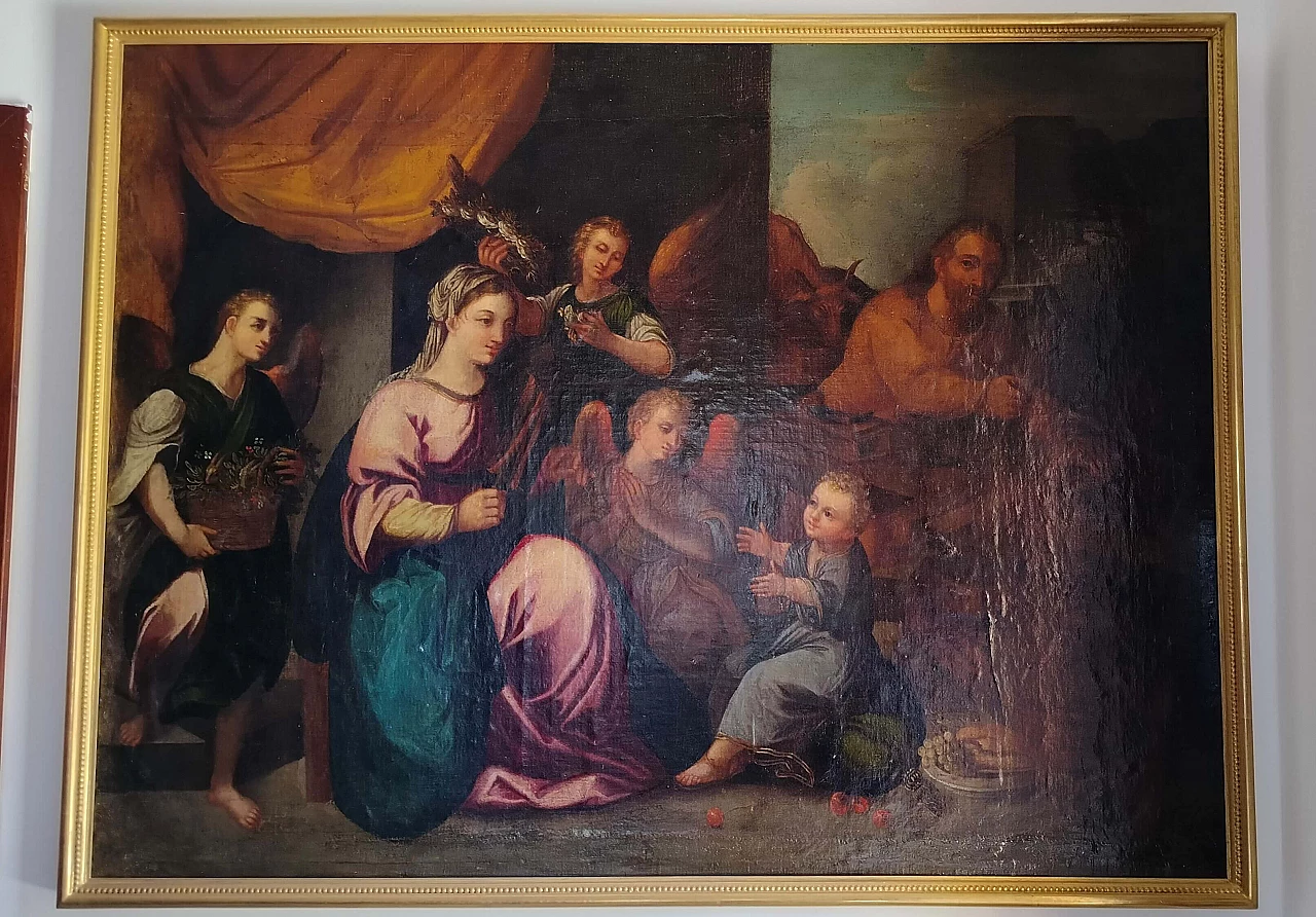La Sacra Famiglia ed i tre angeli, olio su tela, '700 1