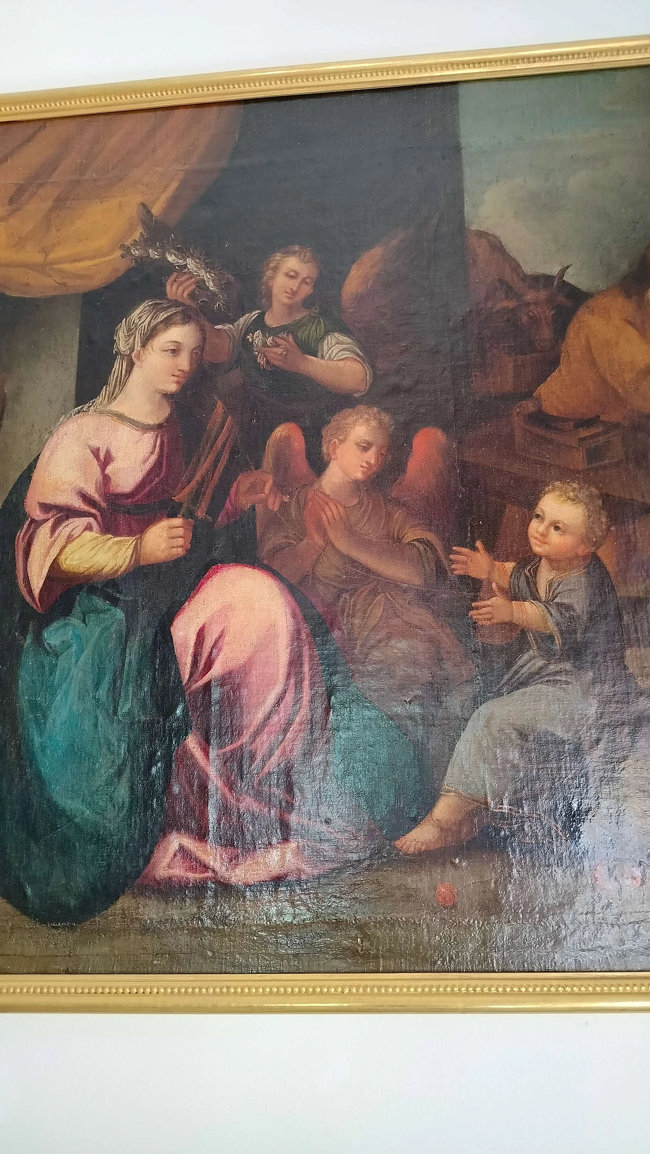 La Sacra Famiglia ed i tre angeli, olio su tela, '700 3