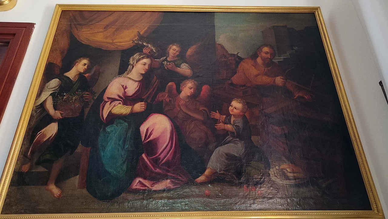 La Sacra Famiglia ed i tre angeli, olio su tela, '700 6