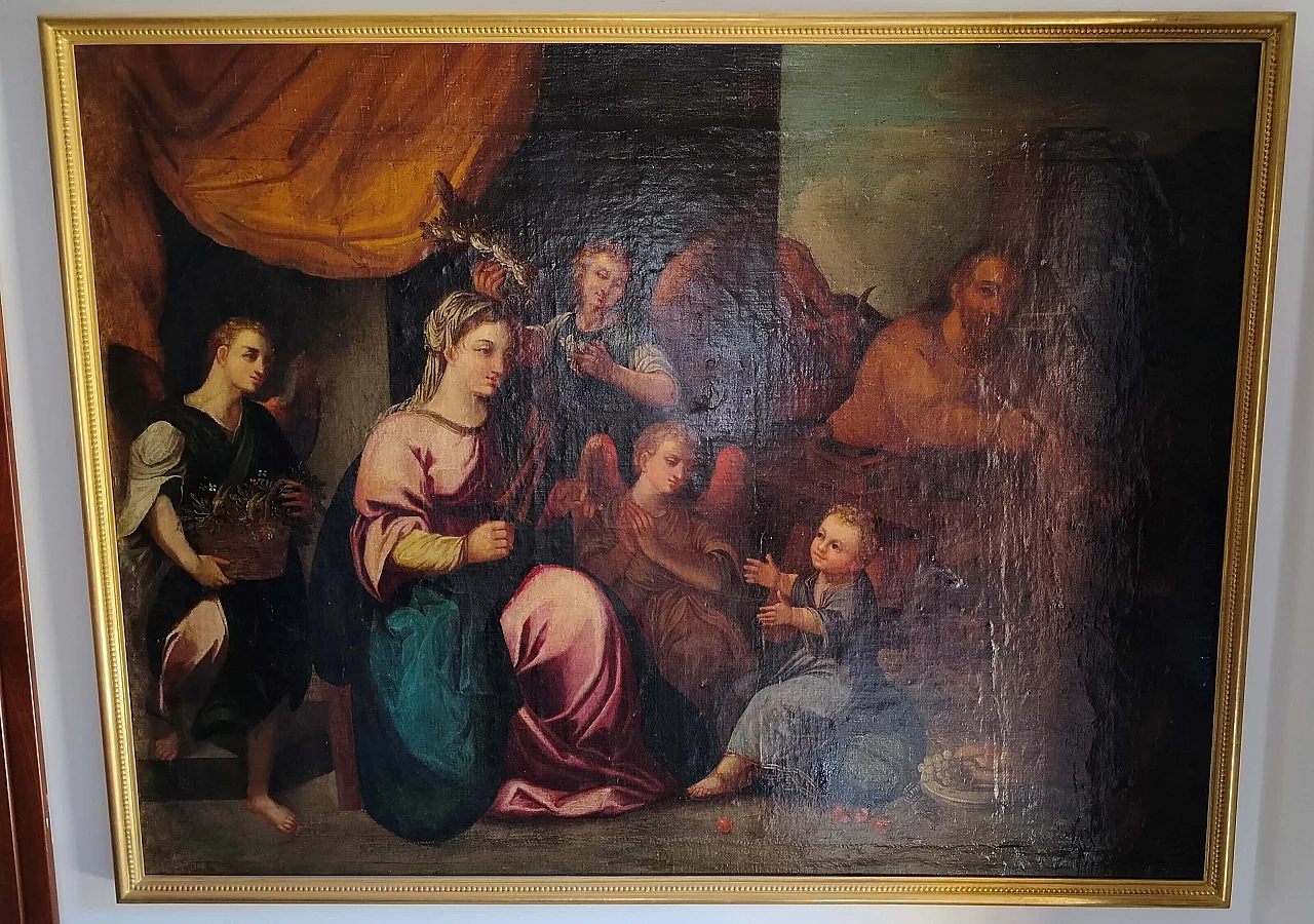 La Sacra Famiglia ed i tre angeli, olio su tela, '700 8