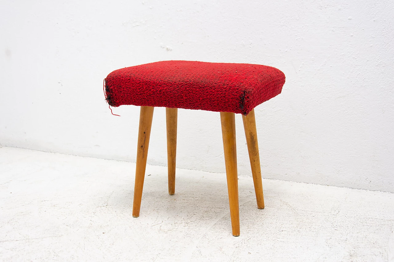 Beech upholstered stool, 1960s 2
