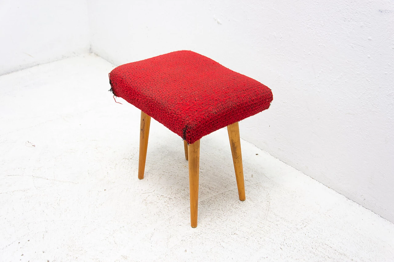 Beech upholstered stool, 1960s 3