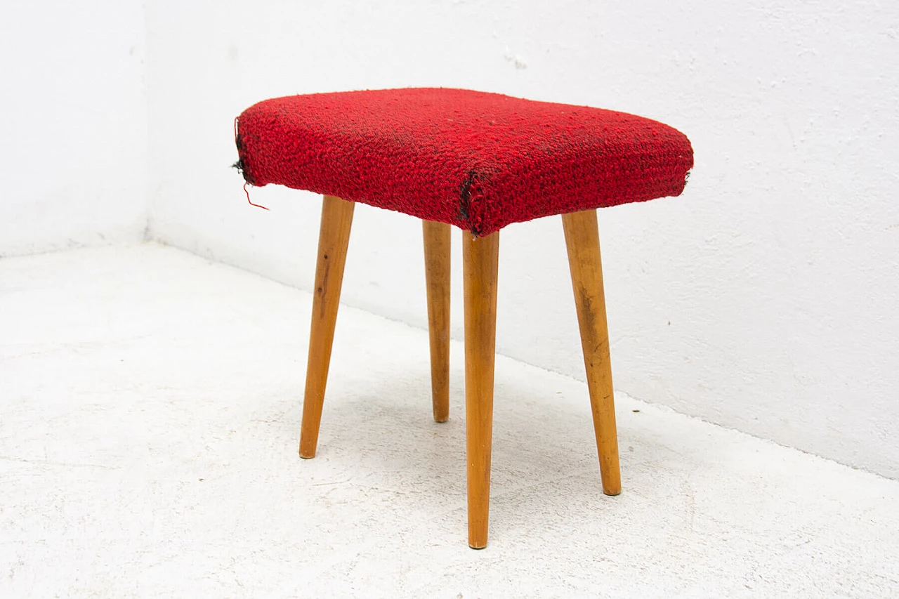 Beech upholstered stool, 1960s 4