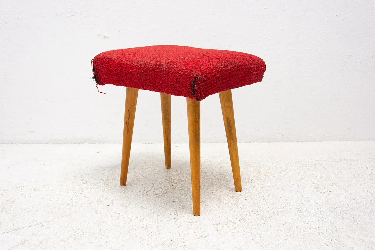 Beech upholstered stool, 1960s 5
