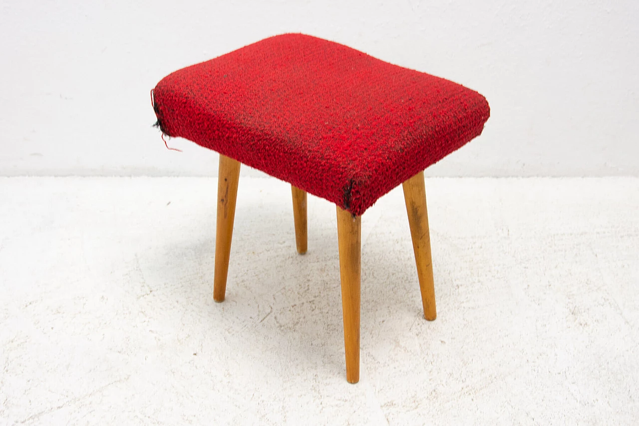 Beech upholstered stool, 1960s 6