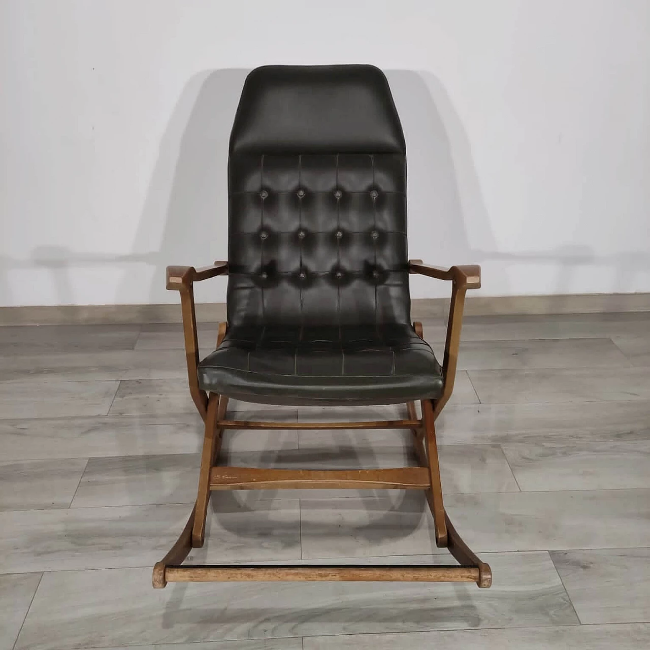 Black leatherette rocking armchair by Fratelli Reguitti, 1970s 1