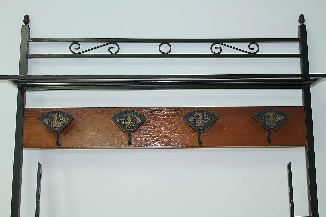 Art Deco metal and wood wall-mounted coat rack, early 20th century 1