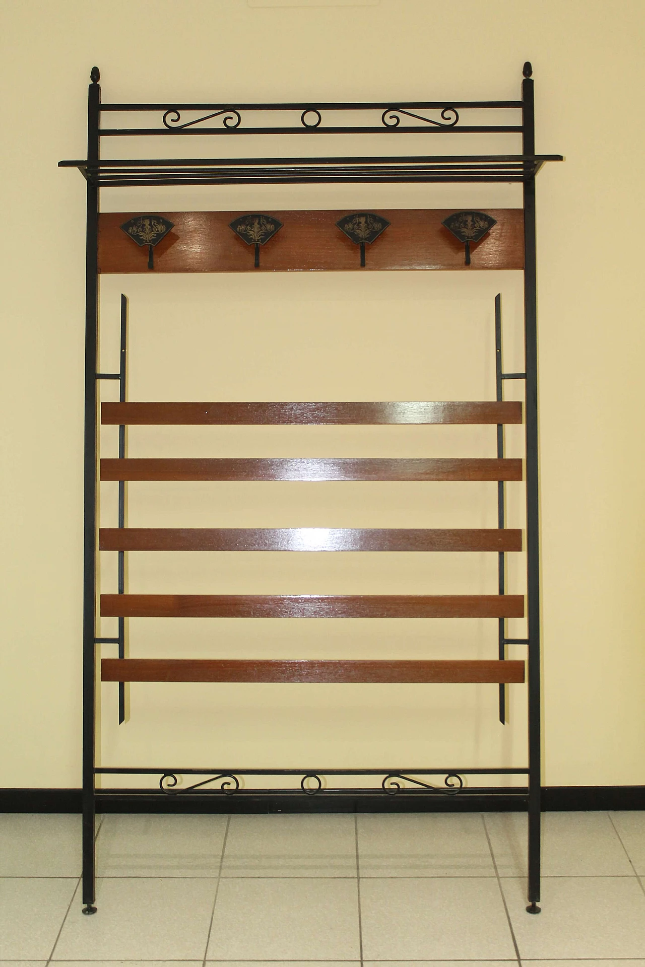 Art Deco metal and wood wall-mounted coat rack, early 20th century 2