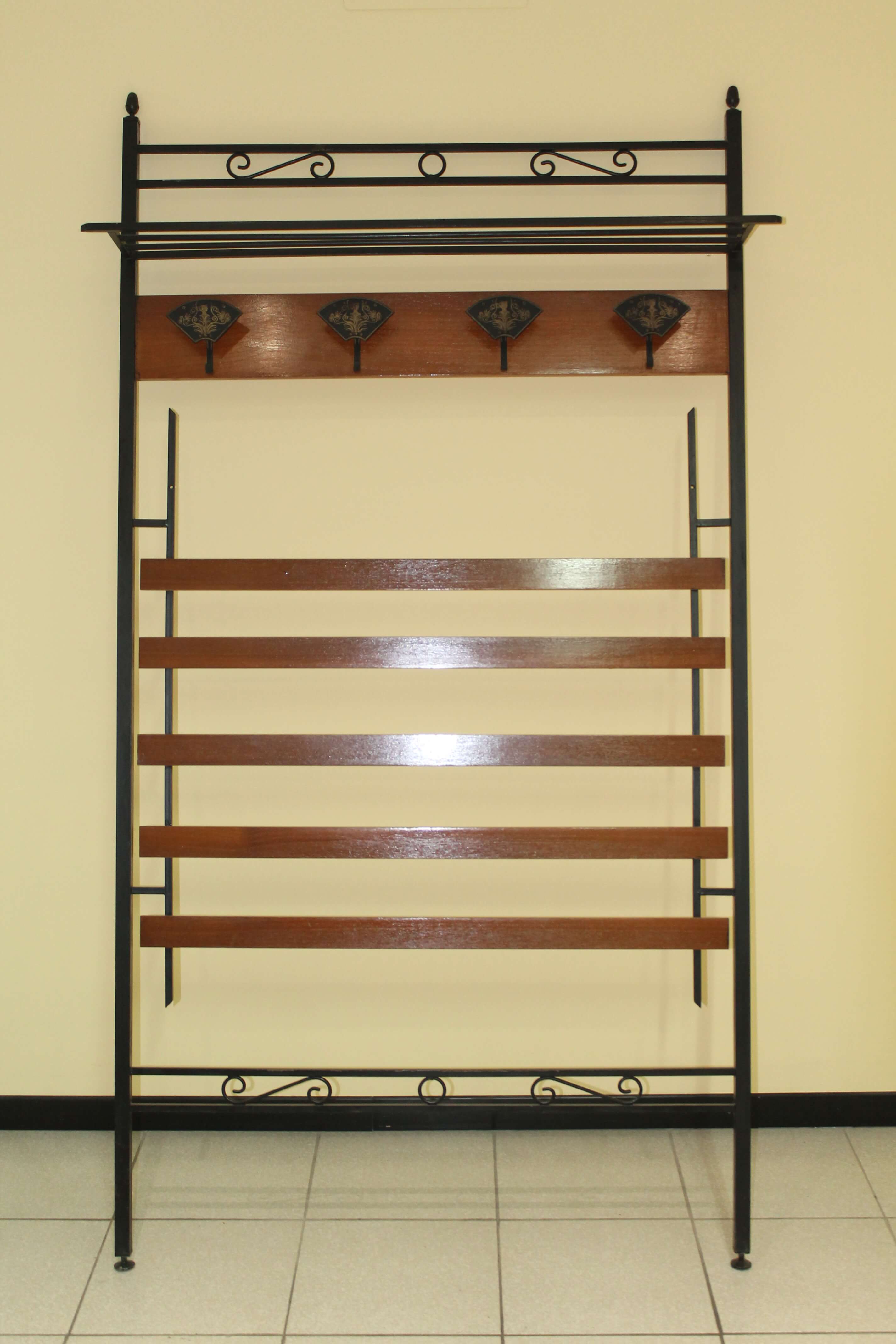 Art Deco metal and wood wall-mounted coat rack, early 20th century