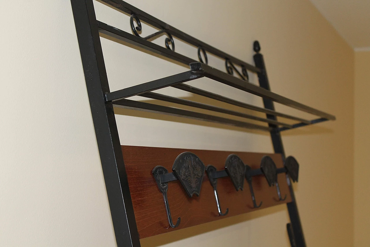 Art Deco metal and wood wall-mounted coat rack, early 20th century 5