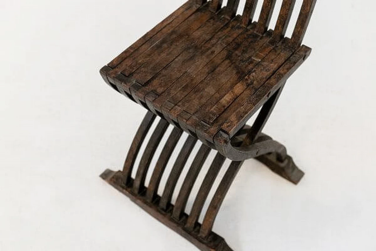 Sedia pieghevole in legno intarsiato, anni '30 3